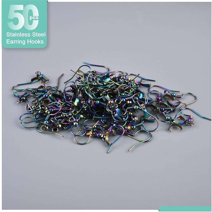 Earring Hooks 50PCS/25Pairs, Stainless Steel Rainbow Ear Wires Fish Hooks - Image 3