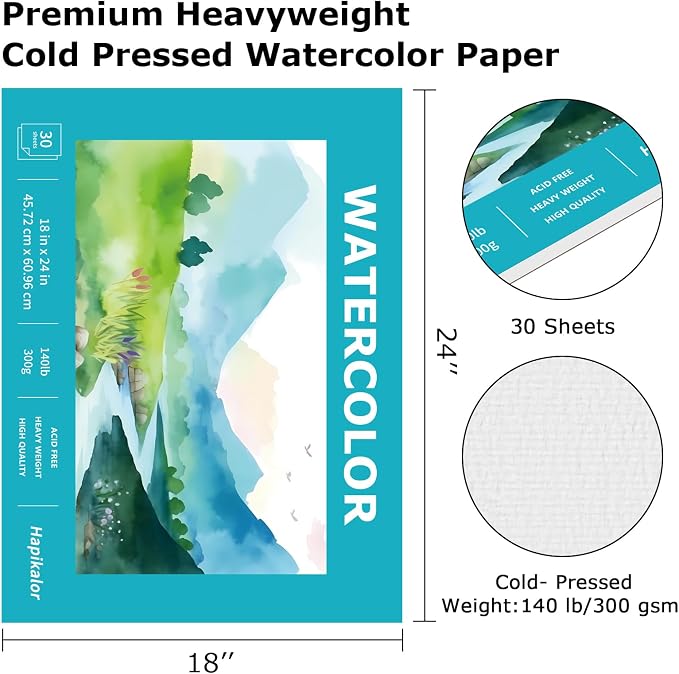 Hapikalor 18"x24" Large Watercolor Paper Pad, Art Supplies - Image 2