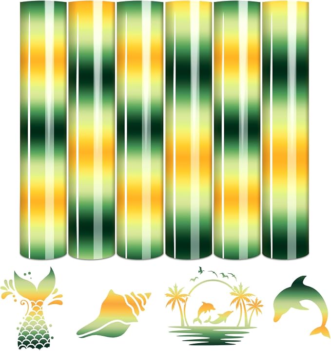 Tintnut Green Yellow Gradient Heat Transfer Vinyl, Ombre pattern, PU HTV Sheets by Tintnut