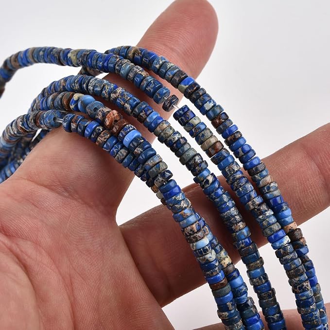 190pcs 4x2mm Dark Blue Natural Sea Sediment Imperial Jasper Heishi Disc - Image 4