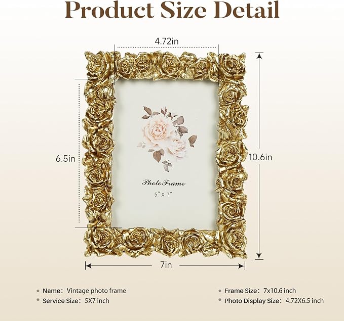 Cuspin 5x7 Picture Frame Vintage Gold Frames, Elegant Home Decor - Image 5