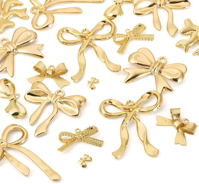 FASHEWELRY Alloy Bowknot Charms Links Golden Bow Tie Connector Charms Metal Bow - Image 2