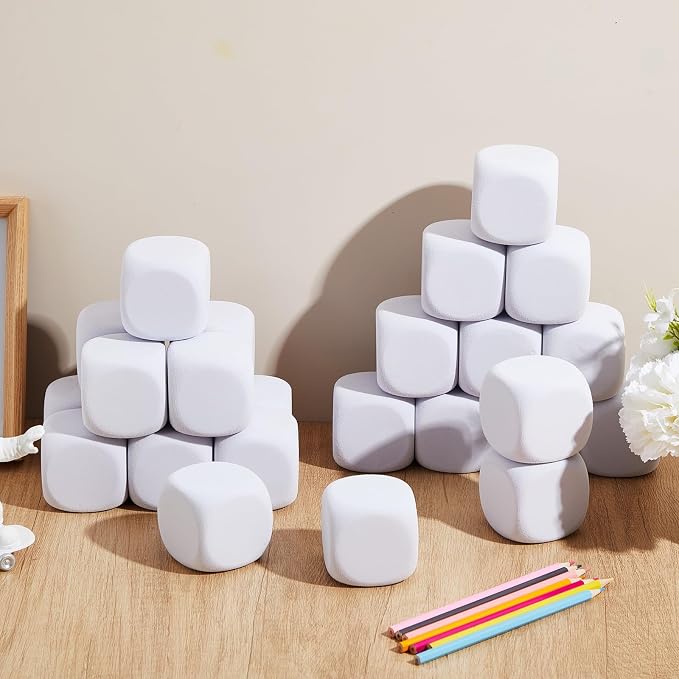 Deekin 50 Pcs Back to School 2.5 Inch White Blank Dice EVA Foam Dice Graffiti - Image 7