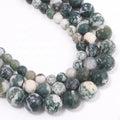 36pcs Natural Matte Tree Agate Gemstone Beads，10mm Frosted Round Loose Stone by Yochus