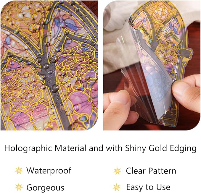 Holographic Transparent Glitter Stickers, 40 Pieces Window Frame Scrapbook Junk - Image 3