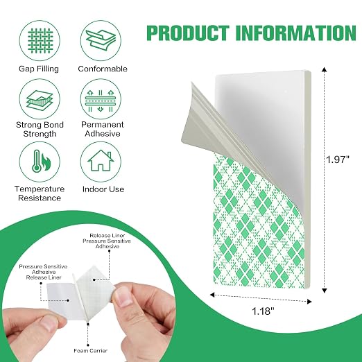 Double Sided Foam Tape Pads, 2mm Thick Heavy Duty White Polyurethane Foam - Image 2