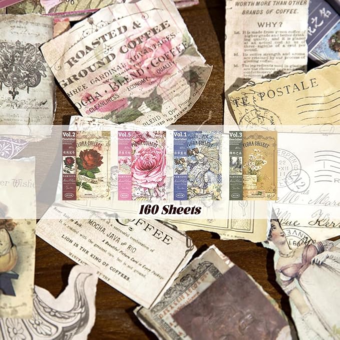 160Pcs Vintage Scrapbook Supplies Set, 4 Styles of Scrapbook Paper - Image 4