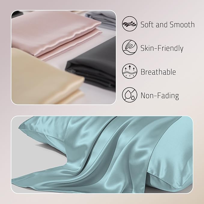 Gabire Mulberry Silk Pillowcases Set of 2, Both Sides Real Silk Pillow Covers - Image 2