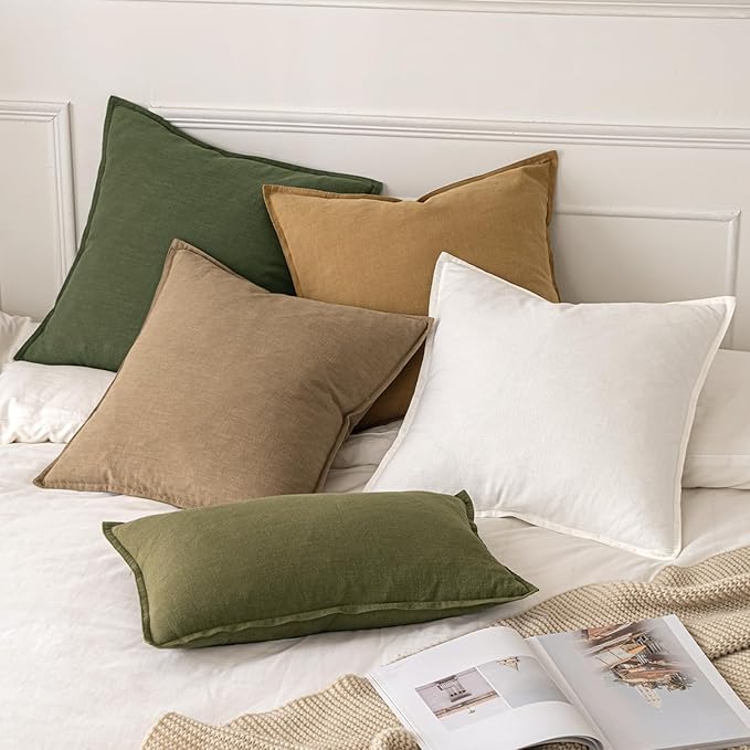 MIULEE Decorative Linen Euro Sham Pillow Covers 26x26 Khaki Boho Farmhouse - Image 5