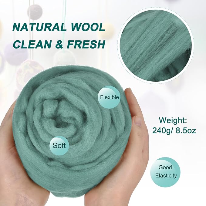 uxcell Needle Felting Wool, 8.5 Oz Nature Fibre Wool Yarn Roving - Image 2