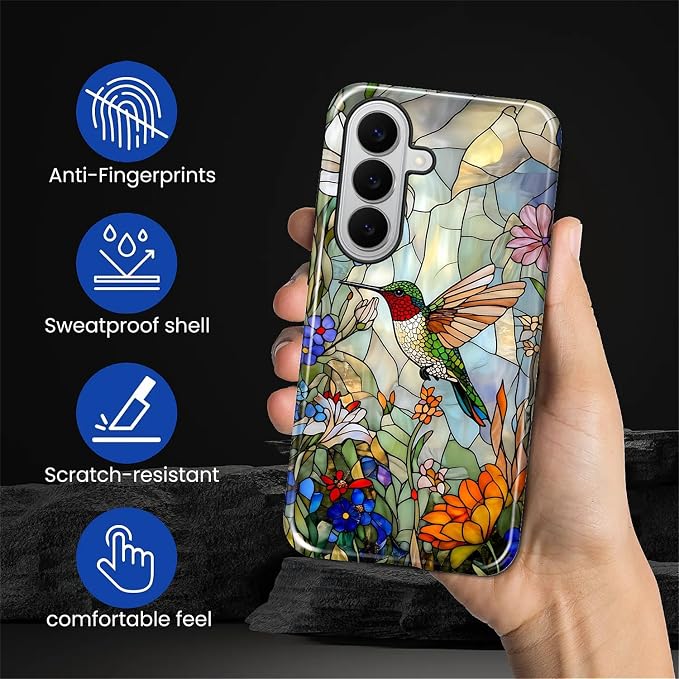 for Samsung Galaxy S26+ Case, Hummingbird Wildflower Stained Glass Pattern - Image 7