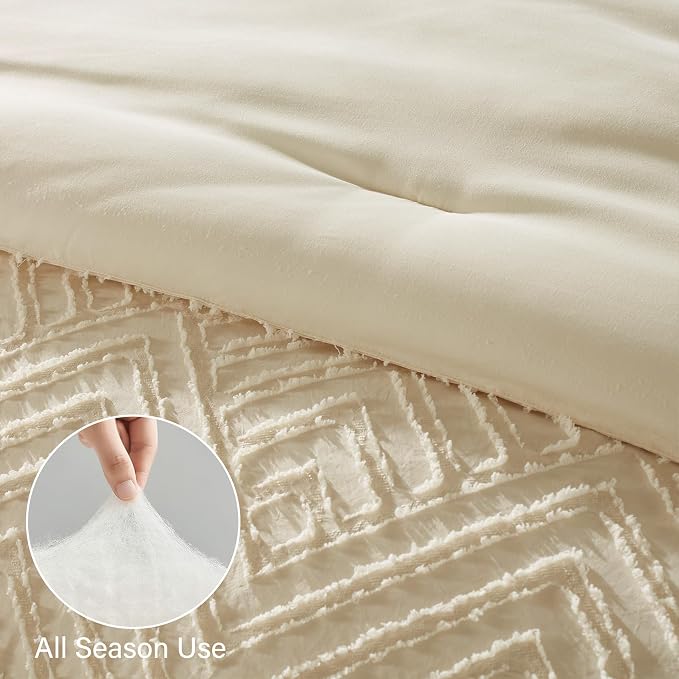 Zzlpp Queen Comforter Set 7 Pieces, Cream Tufted Bed in a Bag - Image 5
