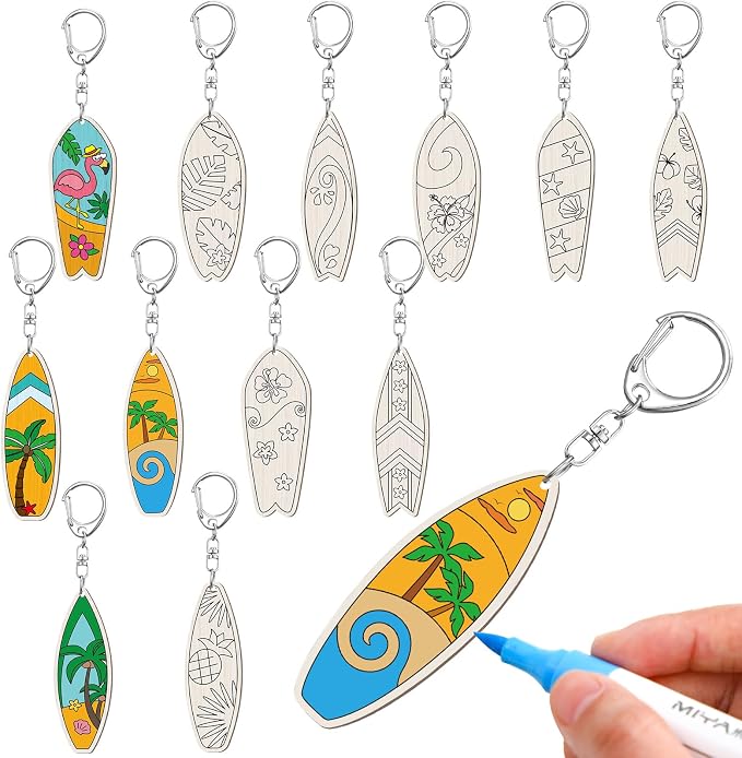 RattanView 24 Pcs Surfboard Craft Color Your Own Keychains Diy Craft Wooden by RattanView