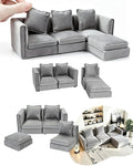 iLAND Dollhouse Furniture Sectional Dollhouse Couch Set Light Grey Velvet Sofa by ILANDTradingCoLtd