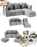 iLAND Dollhouse Furniture Sectional Dollhouse Couch Set Light Grey Velvet Sofa by ILANDTradingCoLtd