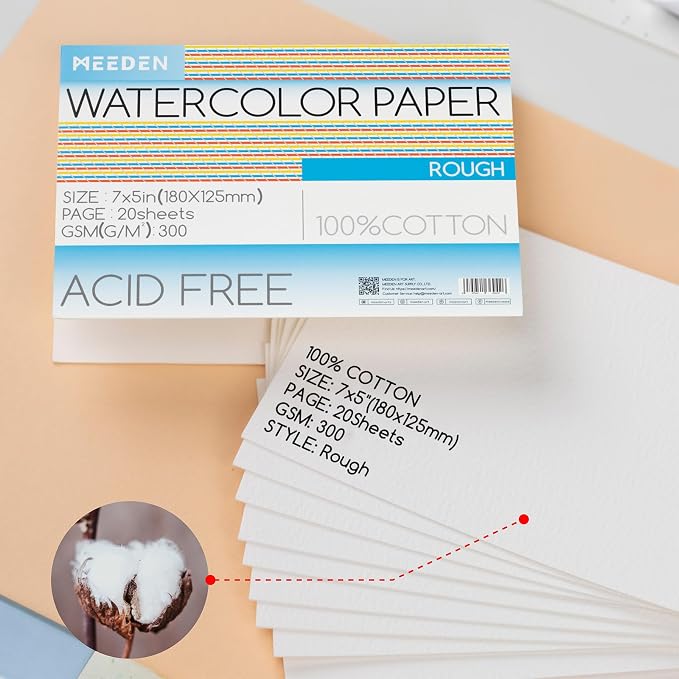 MEEDEN Watercolor Paper Block, 100% Cotton Watercolor Paper Pad of 20 Sheets - Image 2