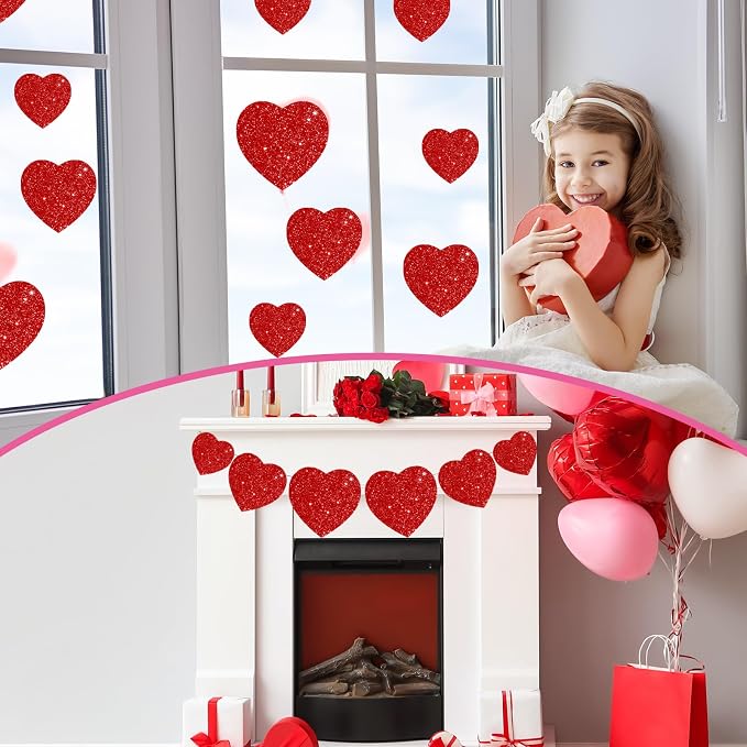 JarThenaAMCS 45Pcs Valentine' s Day Heart Cutouts Red Pink Glitter Heart Shaped - Image 6