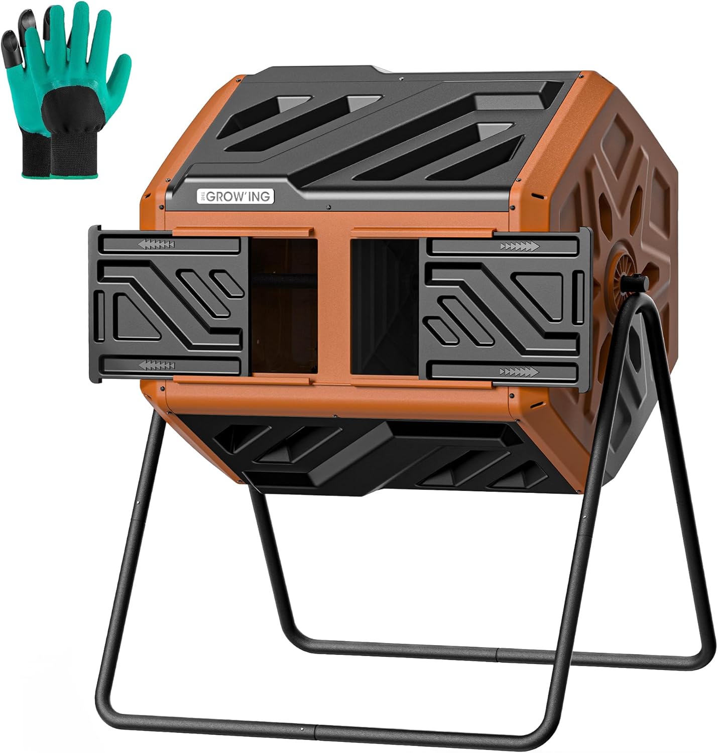 THEGROW'ING Updated 43 Gallon Compost Bin Outdoor, Fast Assemble Tumbling Composter, Dual Chamber Composter Tumbler, Rotating Compost Bin for Outside, Backyard, Garden and Yard, Orange