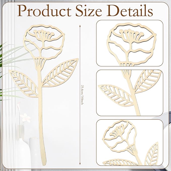 RattanView 36 Pcs Wooden Wildflower Decor Set Wood Flowers Cutout Signs - Image 2