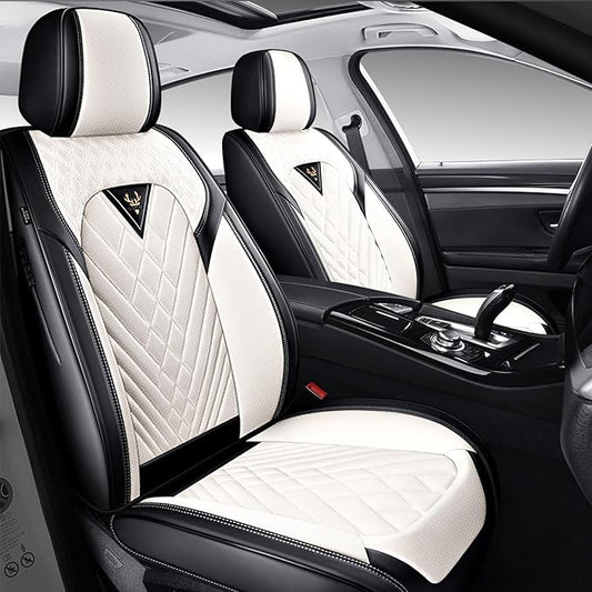 Car Seat Covers,Waterproof Faux Leather Automotive Comfortable Seat Covers Full Set for Cars SUV Truck Sedan,Universal Anti-Slip Seat Protector Breathable Seat Cover (2 Seat,Black&White)
