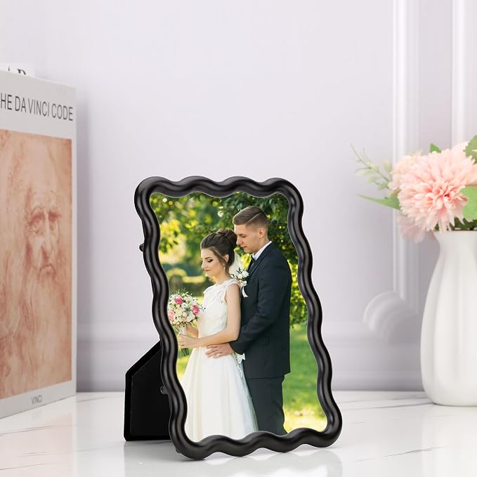 4x6'' Black Heavy Duty Photo Frame, Unique Wave Design High-End Zinc Alloy - Image 3