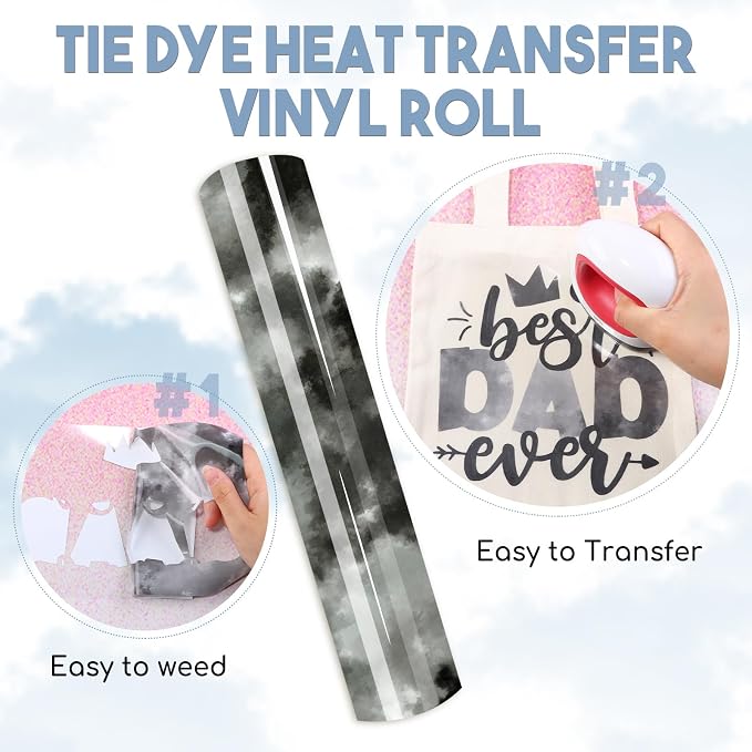 HTVSTD Black Tie Dye HTV Heat Transfer Vinyl 12×8ft Iron on Vinyl | Tie Dye - Image 3