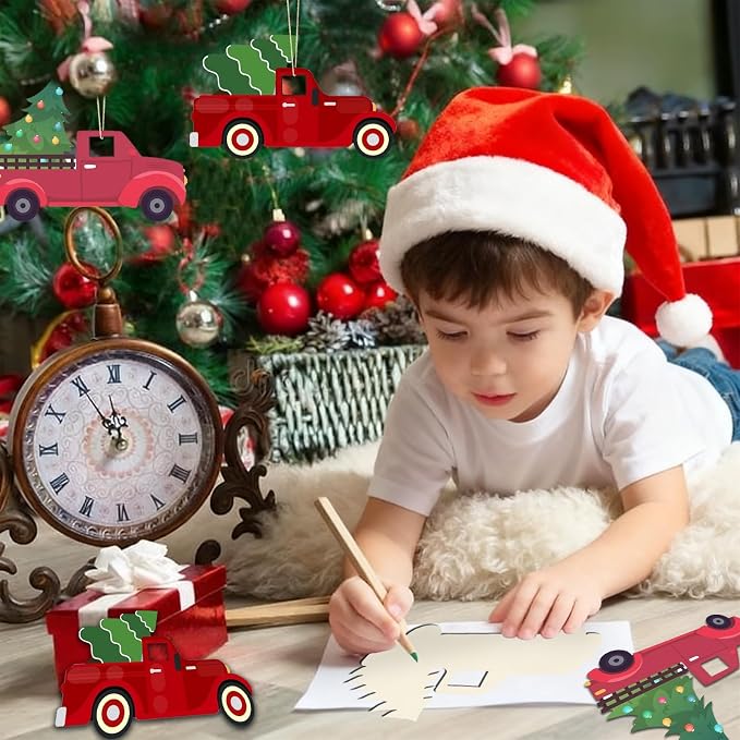 16Pcs Unfinished Paintable Blank Wooden Christmas Tree Car Festival Decoration - Image 5