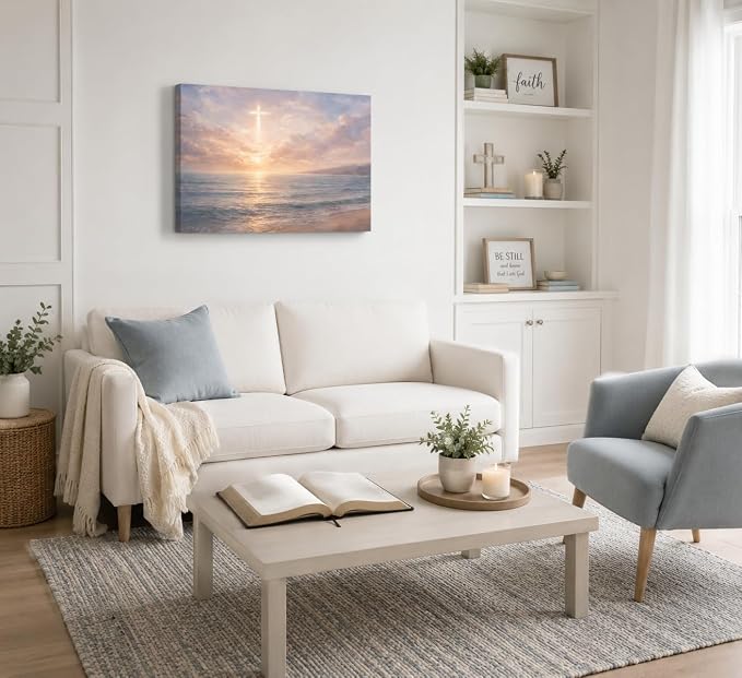 LRTNMTJ Christian Sunset Beach Canvas Wall Art Religious Cross Ocean Poster - Image 6