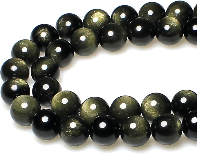 MJDCB Rare Collection Natural Stone Beads Gold Obsidian Round Loose Beads by MJDCB