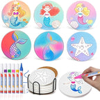 6 Absorbent Ceramic Tiles with Cork Base, Paint Your Own Mermaid Coaster | Arts by Unknown
