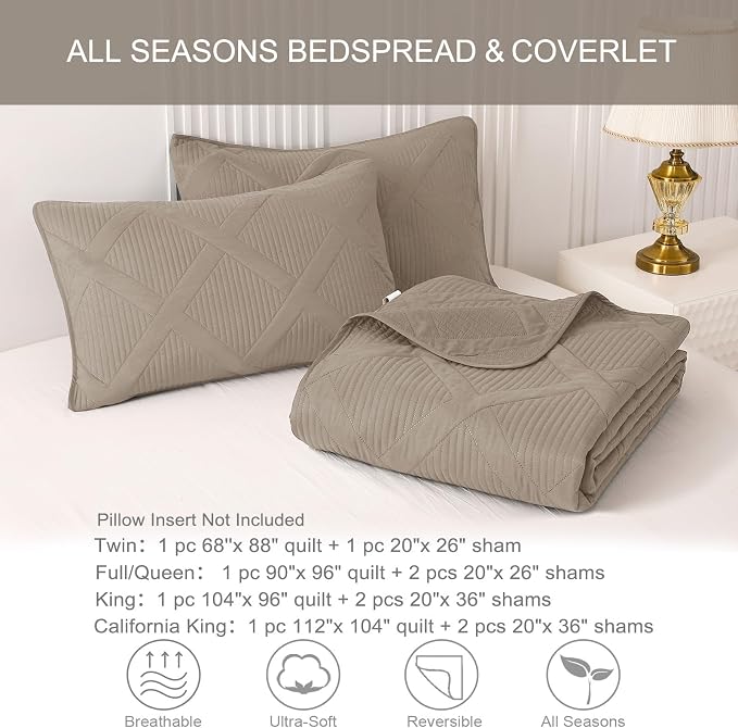 Exclusivo Mezcla Quilt Set Oversized King Size, 3 Pieces Taupe Cal King Quilt - Image 6