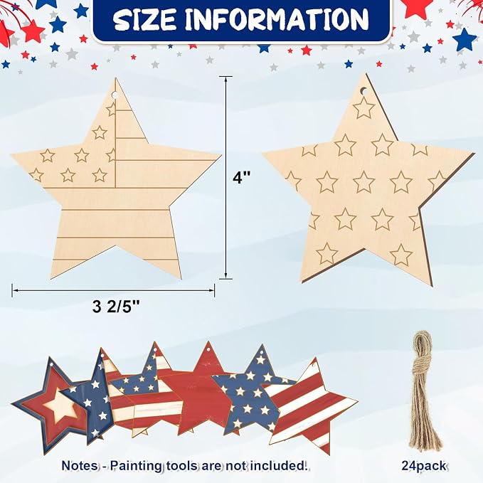 COCHIE 4th of July Stars Wood Crafts to Paint Set of 24, Memorial Day - Image 2