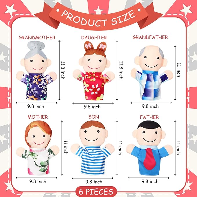 6 Pcs Family Style Hand Puppets Soft Plush Puppet Family Members Cute Hand Toys - Image 2