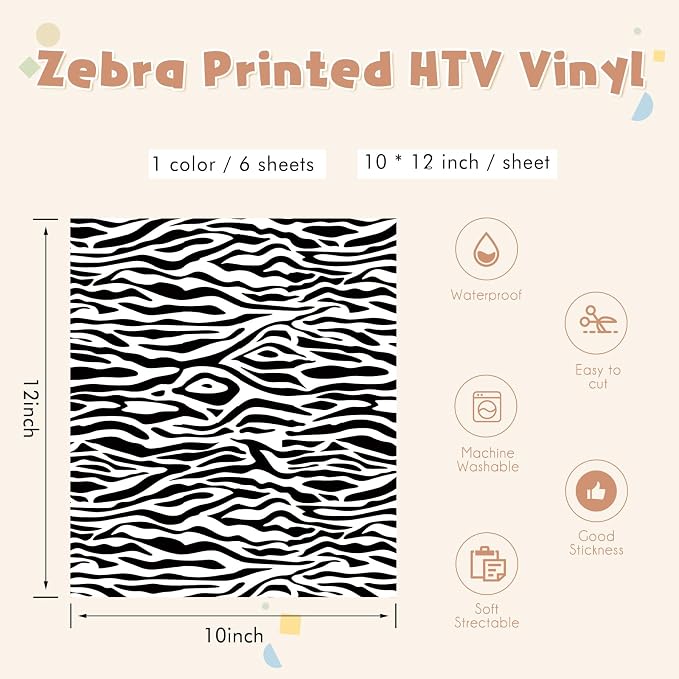 Tintnut Black Zebra Heat Transfer Vinyl, 6 Sheets 12" x 10" Iron on Vinyl | - Image 2