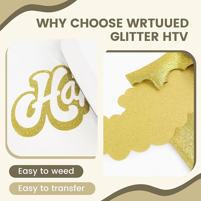 Gold Glitter HTV Heat Transfer Vinyl - Image 3