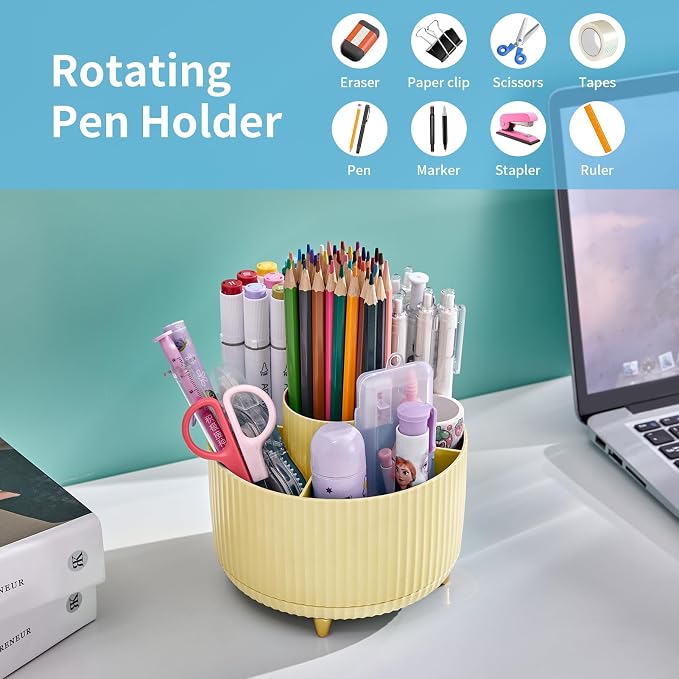 Marbrasse Desk Organizer, 360-Degree Rotating Pen Holder, Desk Organizers and - Image 3