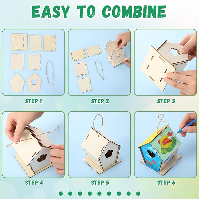 DoubleFill 60 Pcs 4. 33" DIY Wooden Birdhouses Craft - Image 5
