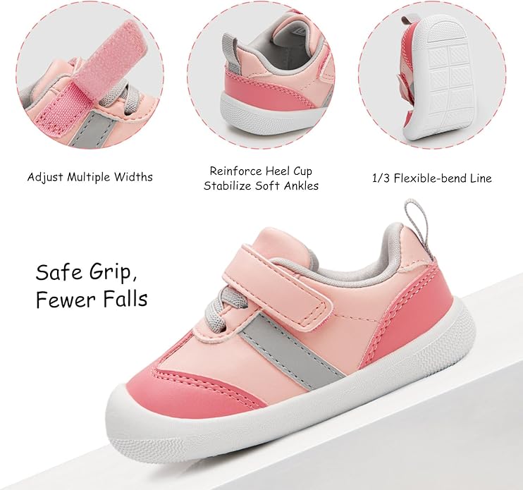 Baby Shoes Boys Girls Barefoot Wide Toe Box Zero Drop First Walkers PU Leather Nonslip Toddler Sneakers for 6-24 Months Infant Walking,Running,Crawling