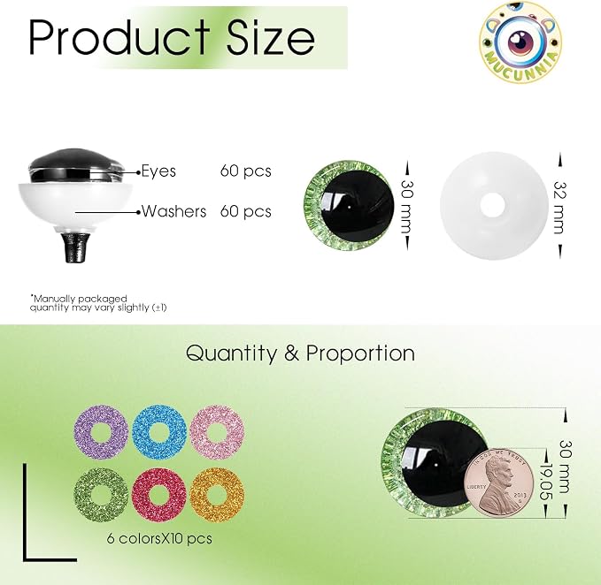 MUCUNNIA 120pcs 30mm Sparkle Moon Safety Eyes - Image 2