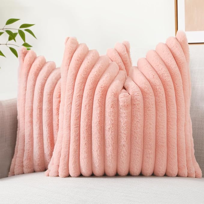decorUhome Summer Cozy Faux Fur Throw Pillow Covers 22x22 Set of 2 Decorative by decorUhome
