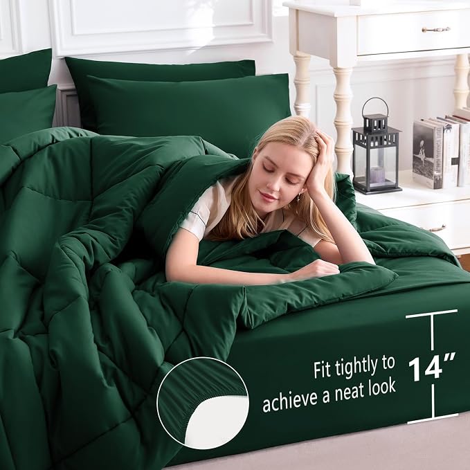 CozyLux Full Size Comforter Sets Emerald Green, 7 Pieces Bed in a Bag, All - Image 5