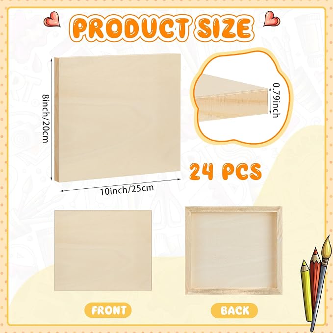 Barydat 24 Pcs Wood Panels for Painting 10'' x 8'' Unfinished Wood Canvas Board - Image 2