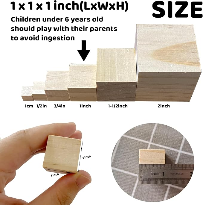 MUXGOA Unfinished Wooden Cubes, 1 Inch Wood Square Blocks - Image 2