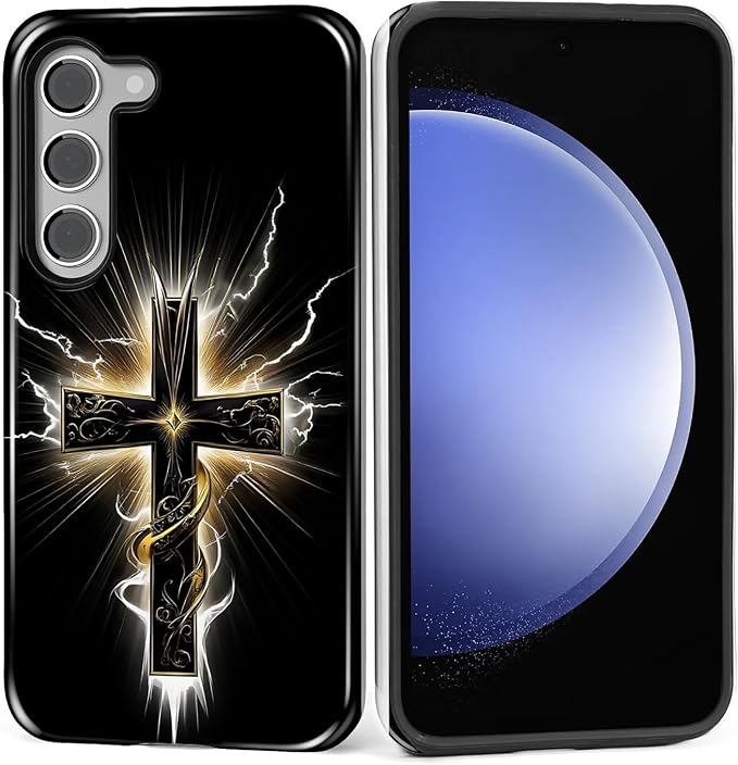 for Samsung Galaxy S23 Plus Case, Cool Cross Pattern Glossy 2 in 1 Shockproof by Teonvpu