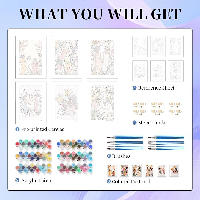 6 Pack Paint by Numbers Kit for Adults Beginner, Women Adult Paint by Number - Image 5