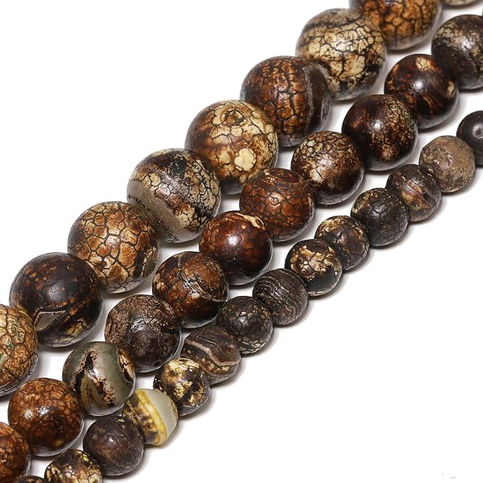 60pcs Round Loose Brown Crack Old Agate Beads - Image 3