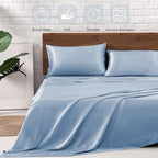 MR&HM Satin Bed Sheets with Elastic Corner Straps, King Size Sheets Set - Image 5