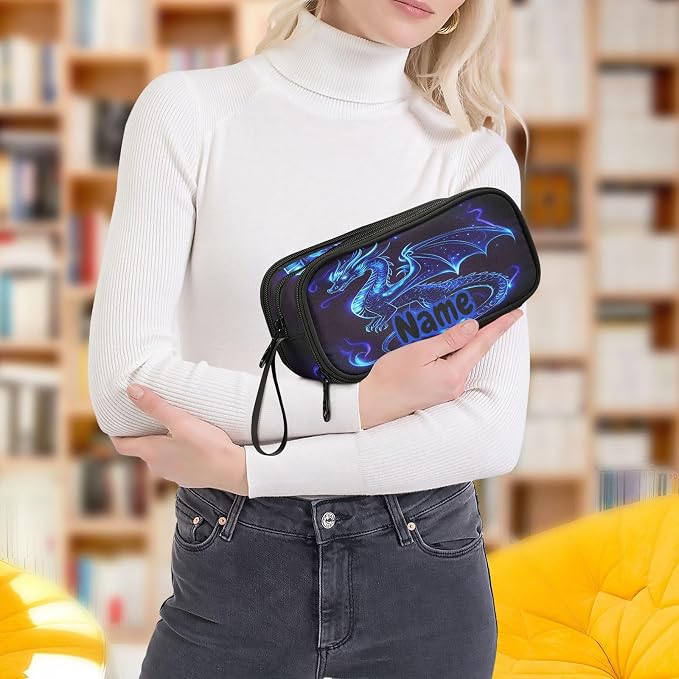 Custom Dragon Blue Black Pencil Case Box Boys Girls Personalized Name Large - Image 8