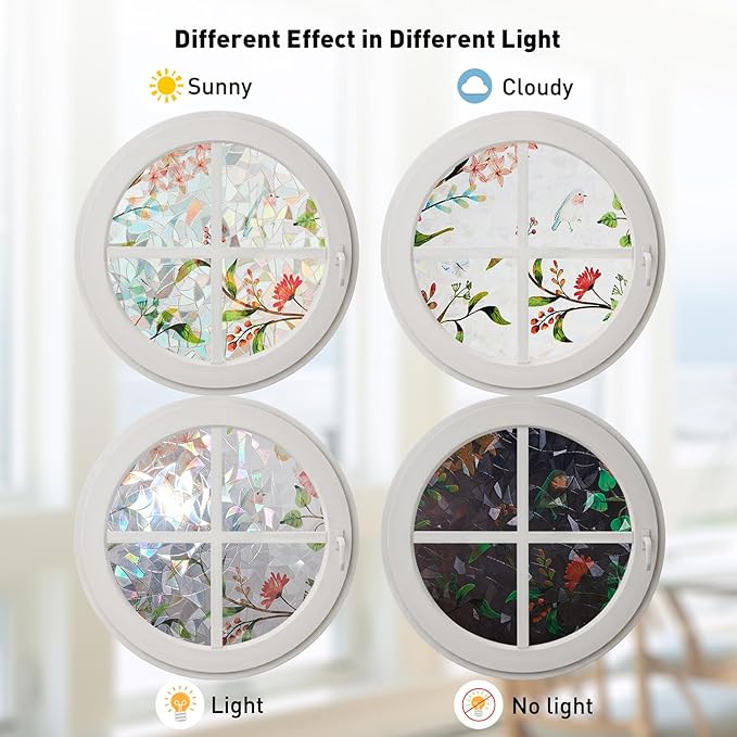Kromapolis Window Privacy Film Floral Rainbow Decorative Stickers, 3D Static - Image 6