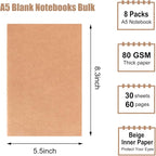 EOOUT 8 Pack Blank Kraft Notebooks, A5 Journals Notebook Bulk, Unlined Paper - Image 2